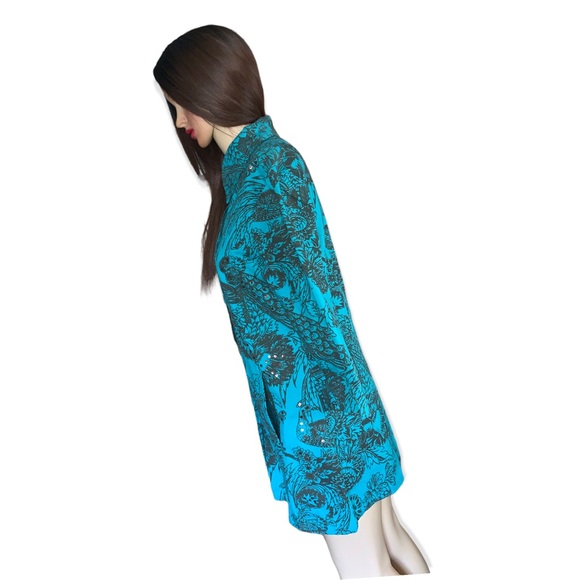 Gandy Couture Peacock /Floral Print Button-Down Shirt, Size S - Picture 13 of 16